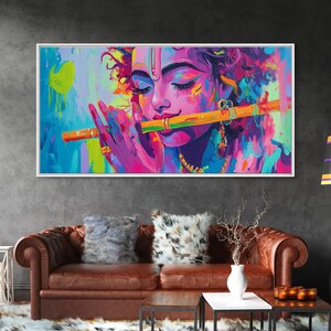 Radha Krishna Painting Print, Hindu Wall Art, Framed Canvas Print, Hinduism Wall Art, Krishna Wall Art, Krishna Playing A Flute afbeelding 18