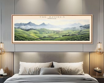 The Azores Framed Canvas Print Travel Poster | Panoramic Wall Art | Home Decor | Gift For Travel Lover | Wall Hanging