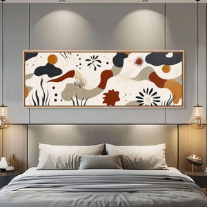 1950s Style Abstract Wall Art, Panoramic Canvas Print, Random Geometric Patterns in Earthy Tones, Boho Inspired Vintage Home Decor