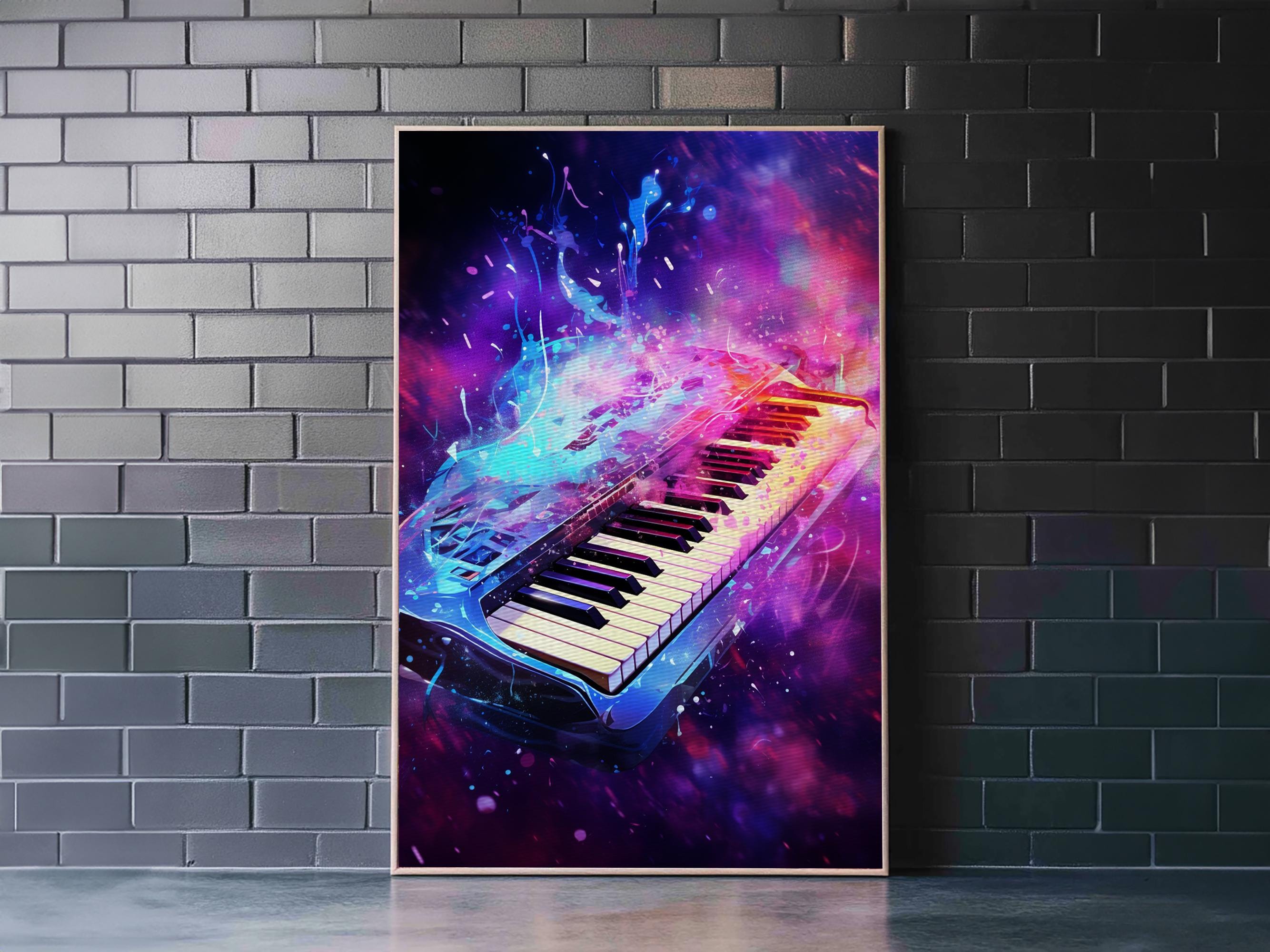 Cosmic Keyboard, Galaxy Music Art Framed Canvas Print, Electric