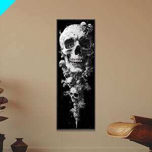 Skull Painting Print - Horror Decor - Witchy Decor - Tall Narrow Art - Framed Canvas Print - Skinny Wall Art Skull Painting - Skull Wall Art