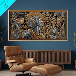 Gold Canvas Art, Dionysus God of Ecstasy, Greek Mythology Wall Scene, Bacchanalia Festival Theme, Black and Gold Canvas Wall Print