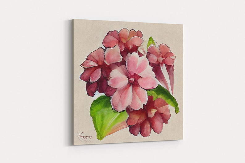 Bergenia Flower, Watercolor Flower Art, Floral Art, Gifts for Her, framed canvas print, wall art image 2