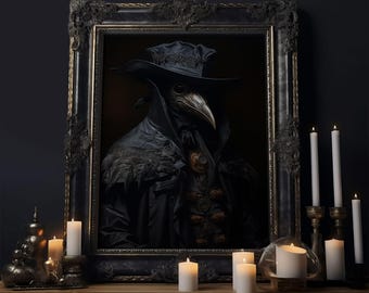 Gothic Plague Doctor Print, Vintage Canvas, Art Canvas Print, Dark Academia, Gothic Plague Doctor, Gothic Victorian Art, Framed Canvas