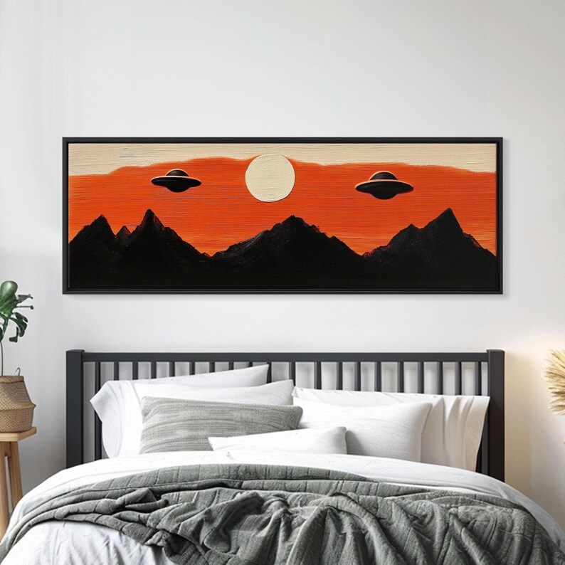 Fun Nursery Decor Boy's Room Wall Art Panoramic Flying Saucers or Ufos