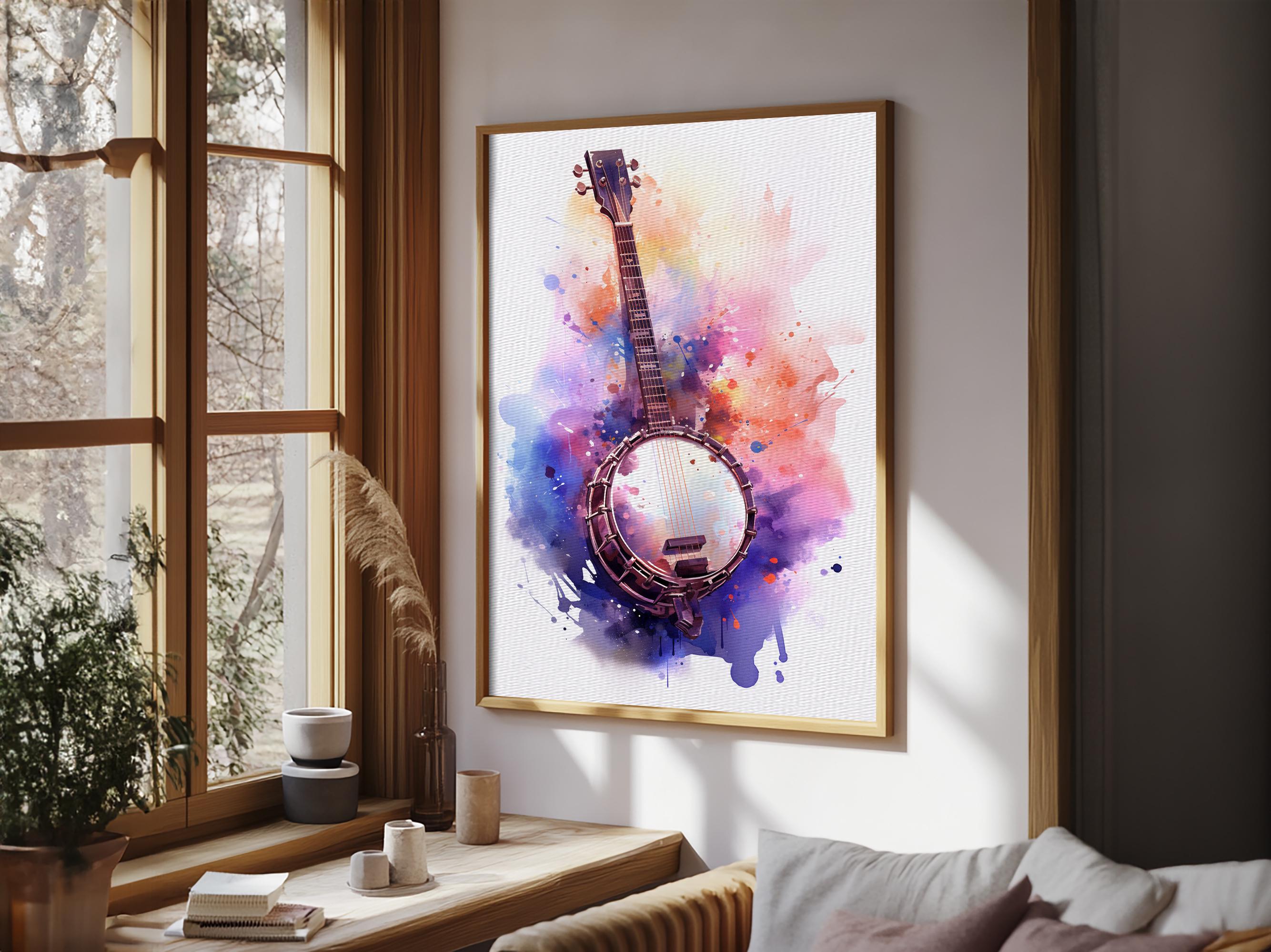 Banjo Gift, Banjo Wall Art Canvas Print, Country Music Art, Guitar