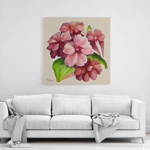 Bergenia Flower, Watercolor Flower Art, Floral Art, Gifts for Her, framed canvas print, wall art image 1