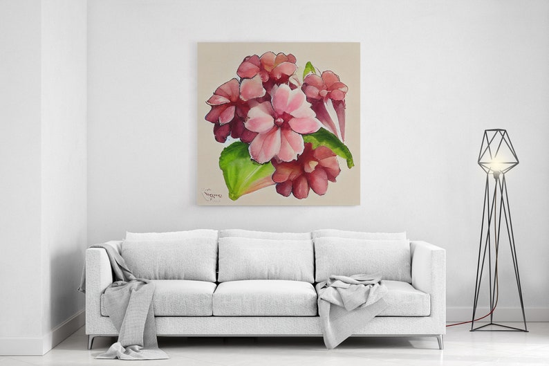 Bergenia Flower, Watercolor Flower Art, Floral Art, Gifts for Her, framed canvas print, wall art image 1