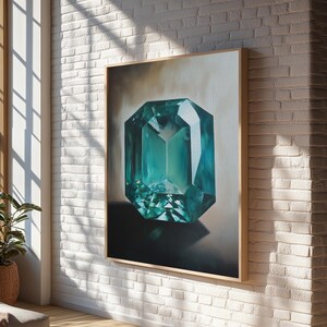 Watercolor Painting Print of an Emerald, Genstones Painting, Gemstone Painting, Emerald Wall Art, Emerald Green Home Decor, Kitsch Art immagine 19