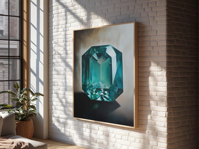 Watercolor Painting Print of an Emerald, Genstones Painting, Gemstone Painting, Emerald Wall Art, Emerald Green Home Decor, Kitsch Art immagine 19