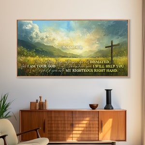 Isaiah 41:10 Framed Canvas Print, Fear Not, Scripture Wall Art, Bible Verse Print, Wood Frame Christian Art, Bible Print, Landscape Painting