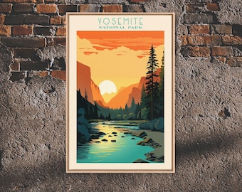 Yosemite National Park,  California Travel Art, National Park Print, Minimalist Travel Art, Midcentury Modern Retro Style Landscape