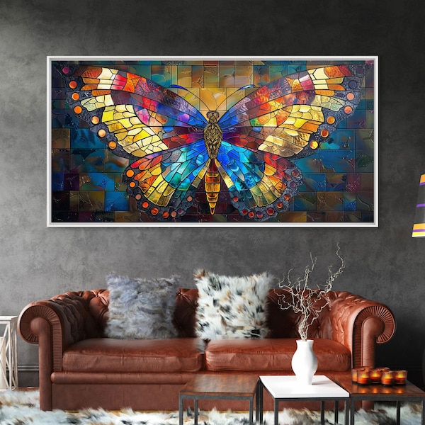 Rainbow Monarch Butterfly, Stained Glass Style Canvas Print, Cute Wall Art, Mother's Day Gift Idea, Gift For Mom, Fairy Garden Art
