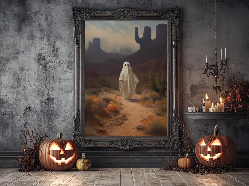 Wild West Cowboy Ghost, Western Halloween Decor, Framed Canvas Print, Halloween Canvas Art, Cowboy Halloween, Southwestern Art image 17