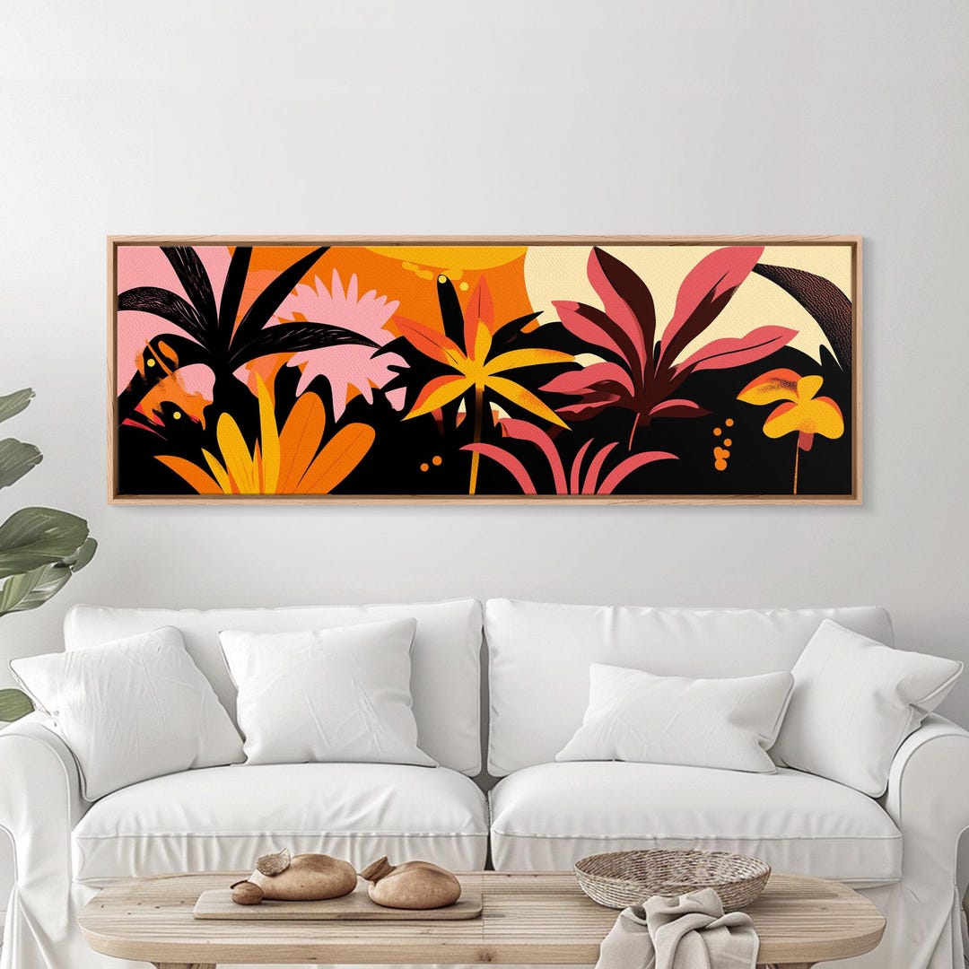 Colorful Abstract Floral / Jungle Wall Art, Panoramic Canvas Print