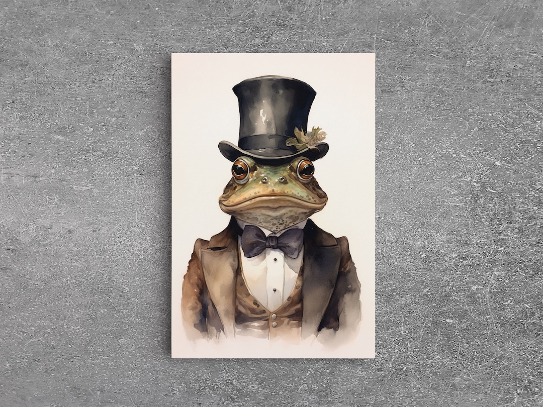 Toad Victorian Portrait, Vintage Style Animal Wall Art, Framed Canvas