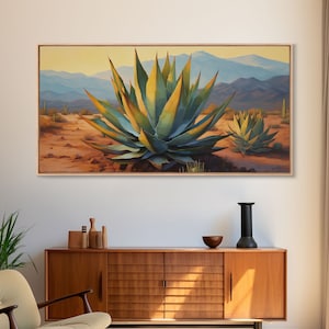 Southwestern Wall Art, Agave Desert Canvas Ready to Hang Large Print, Oil Painting, Landscape Wall Art, Desert Decor