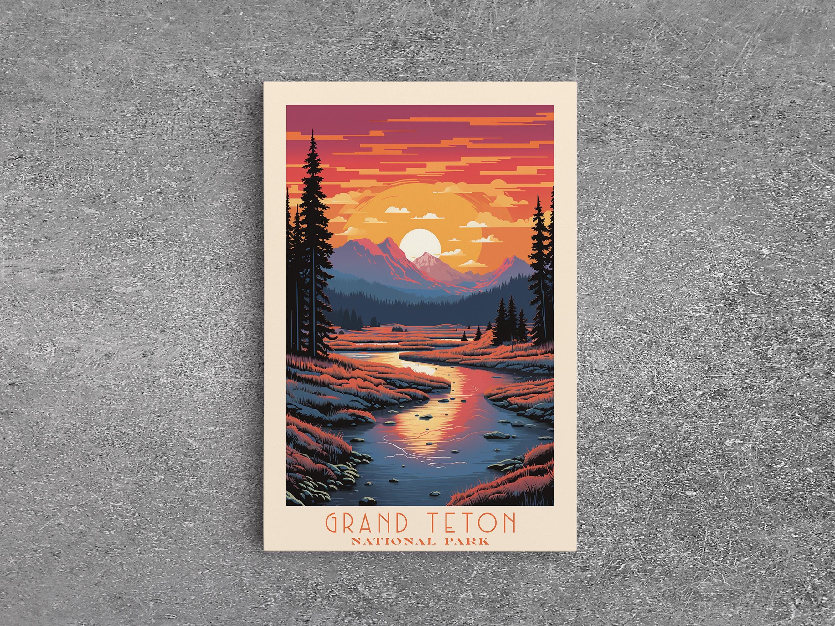 Grand Teton National Park Travel Poster Art, Canvas Print Wall Art