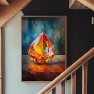 Gemstone Painting Print, Framed Canvas Print, Gemstones Wall Art, Precious Stone Painting, Red Gem, Ruby Painting, Antique Minerals Decor