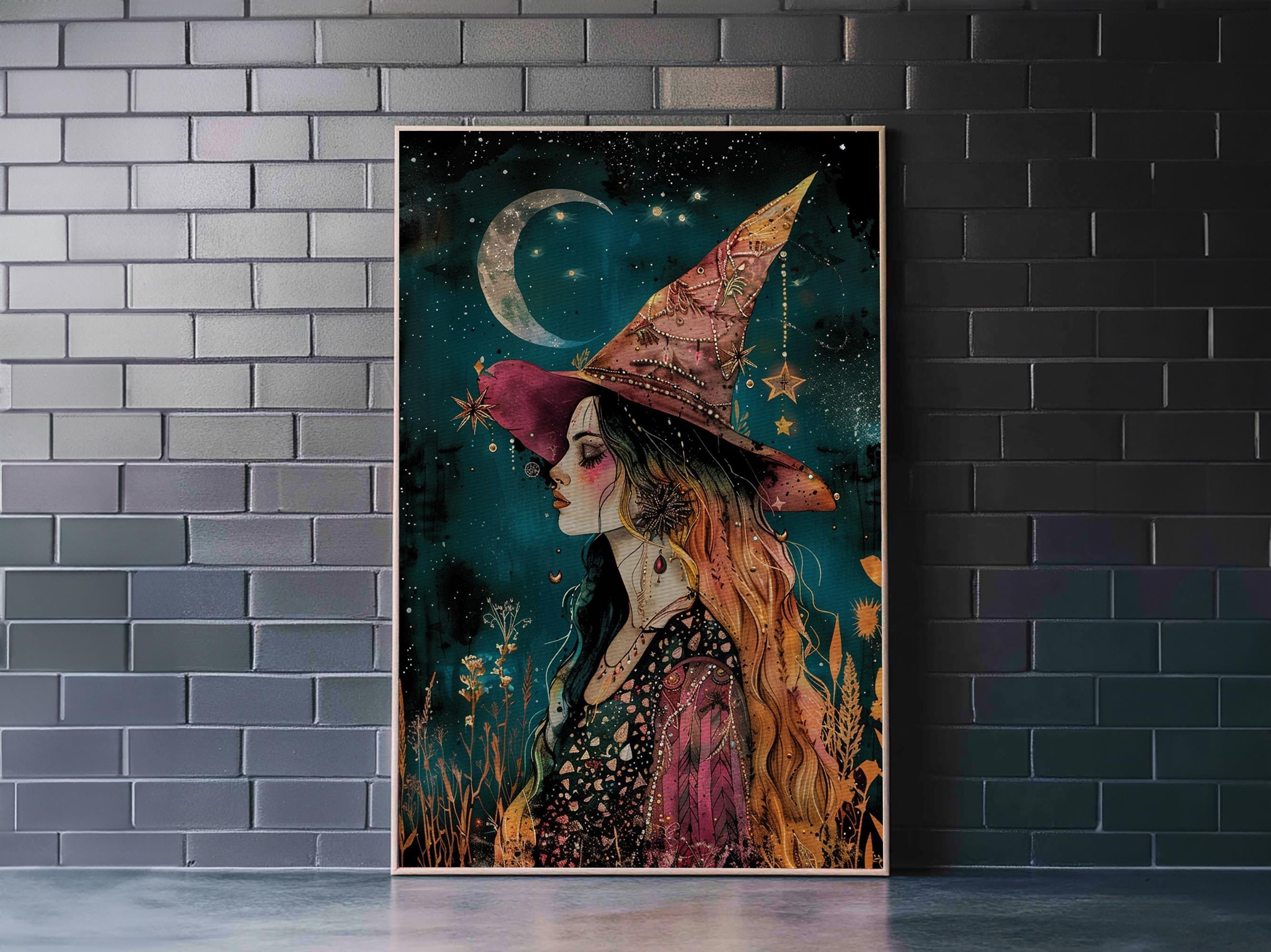 Portrait of A Wildflower Witch, Cottagecore, Framed Canvas Print