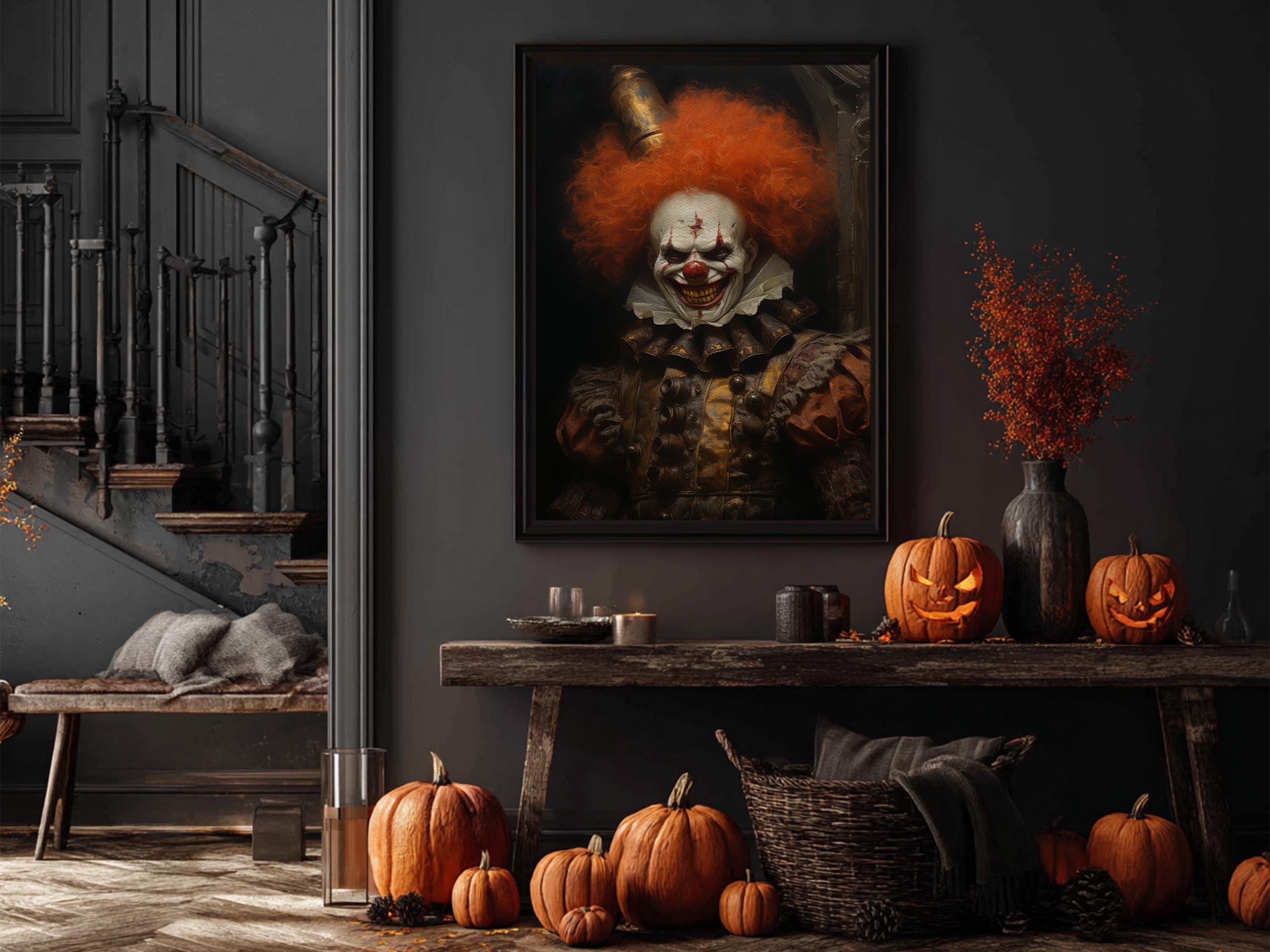 Scary Victorian Clown, Coulrophobia, Framed Canvas Print