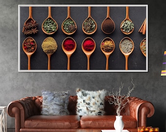 Kitchen wall decor, Herbs and spices, Framed canvas print, Dining room wall art, Modern kitchen decor, Spices, Large canvas art