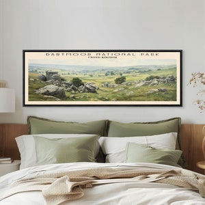 Dartmoor National Park England Travel Poster Print, Framed Canvas Print, England Panoramic Travel Art, Framed Art, Wall Hanging, Home Decor