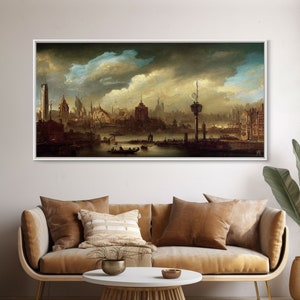 Victorian Steampunk Cityscape, Concept Art, Ready To Hang Canvas Print, Framed Wall Art