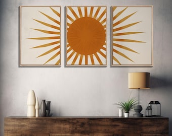 Glamorous Sunburst Wall Art, Art Deco, Framed Canvas Print, Starburst Print, Atomic Age Art, Gold Sun Art, Wall Decor, Home Decor