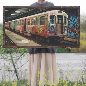 Graffiti Art On A Subway Train, Framed Canvas Print, Urban Decay, NYC 1970s, Graffiti Wall Art, Street Art, Pop Art Print, Industrial Art