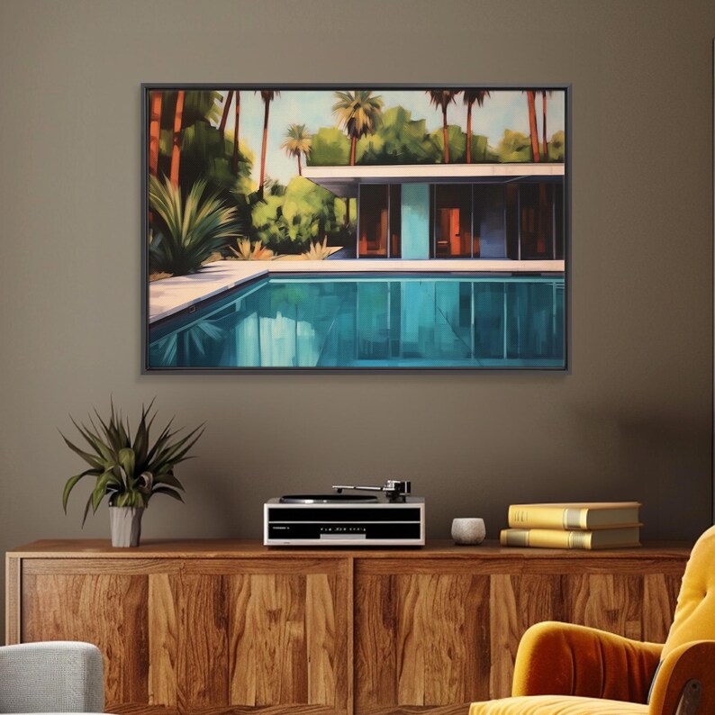 The Pool House, Mid Century Modern Decor, Framed Wall Art, Architectural Print, Retro Art, Swimming Pool Art, Framed Painting image 14