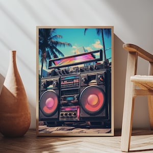 Vintage Boombox Canvas Print, 80s Vaporwave Aesthetic Wall Art, Boombox Print, cd boombox art, Music Studio Art, Studio Decor image 14