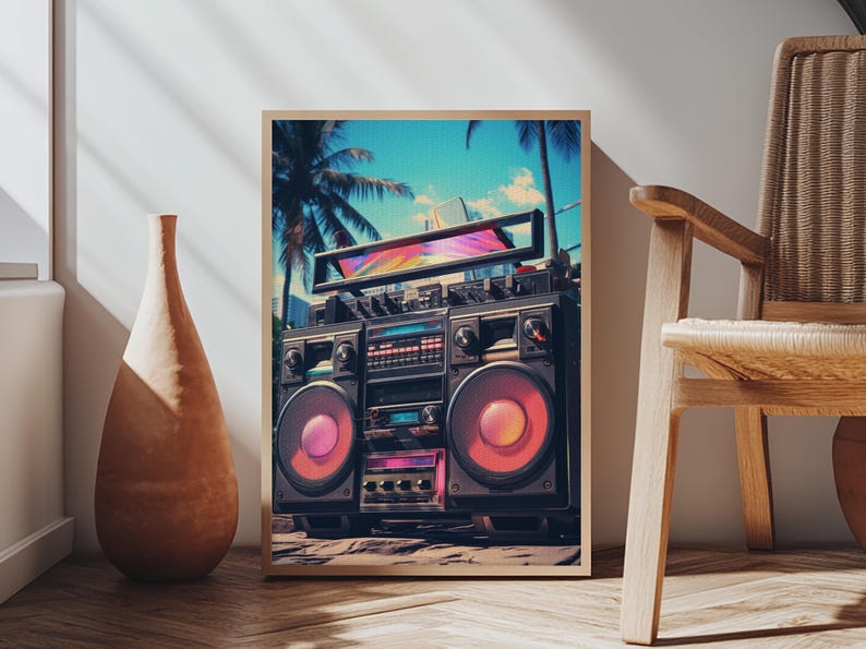 Vintage Boombox Canvas Print, 80s Vaporwave Aesthetic Wall Art, Boombox Print, cd boombox art, Music Studio Art, Studio Decor image 14