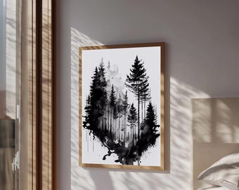 Tableau décoration murale : Peinture d'arbres et forêt style abstrait