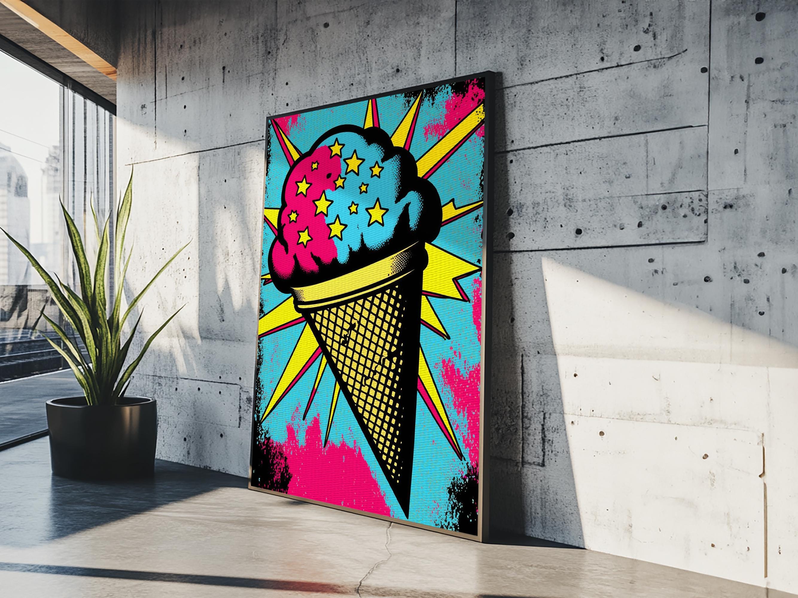 Pop Art Ice Cream, Psychedelic Ice Cream Cone, Framed Canvas Print