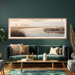Lake Bemidji Minneapolis Framed Canvas Print, Lake House Art, Panoramic Wall Art, Travel Poster, Stunning Lake Painting, Home Decor