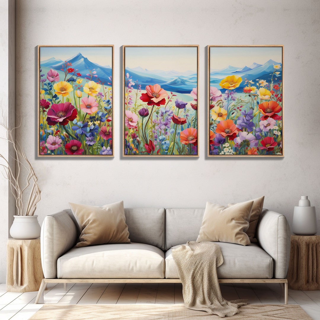Wildflower Meadow, Wildflower Wall Art, Floral Print, Canvas Print, Set ...