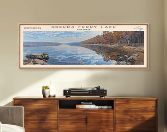 Greers Ferry Lake Arkansas Framed Canvas Print, Panoramic Lake House Decor, Wall Art, Travel Poster, Beautiful Lake Painting, Nature Art