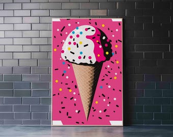 Pop Art Graffiti Ice Cream With Sprinkles, Framed Canvas Print