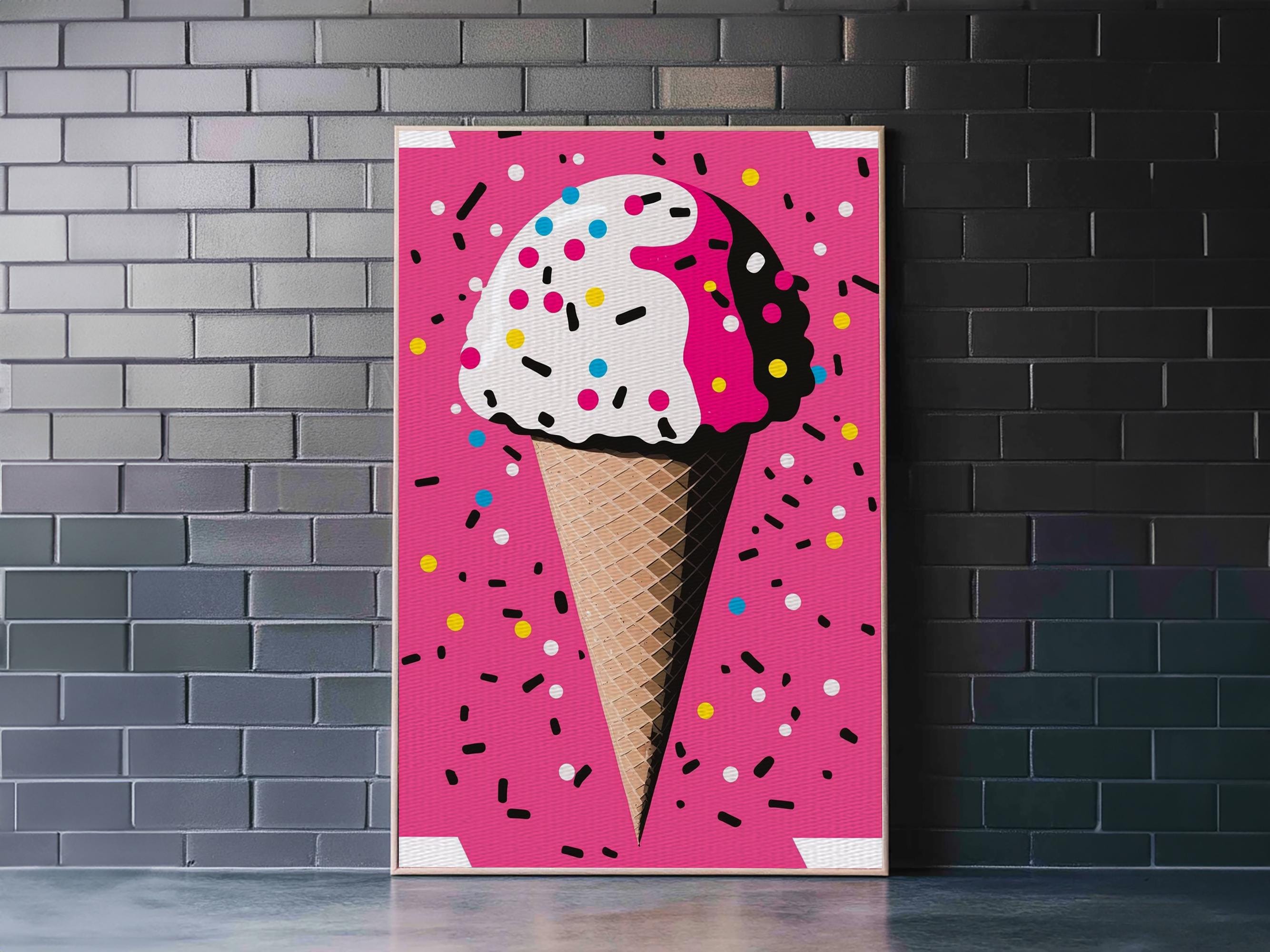 Pop Art Graffiti Ice Cream With Sprinkles, Framed Canvas Print