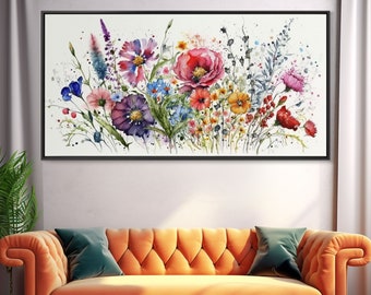 Wall Art Wildflower Watercolors, Colorful Floral Prints, Framed Canvas Print, Original Watercolor Painting Print, Mother's Day