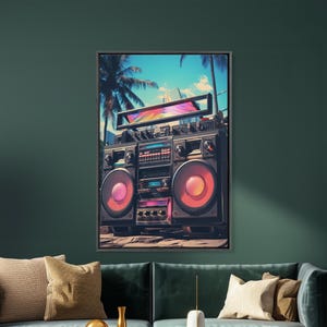 Vintage Boombox Canvas Print, 80s Vaporwave Aesthetic Wall Art, Boombox Print, cd boombox art, Music Studio Art, Studio Decor image 2