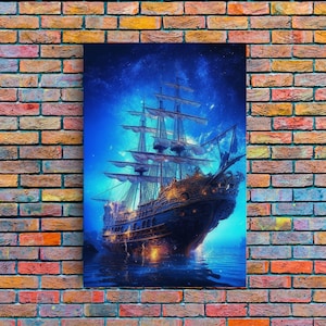 Haunted Pirate Ghost Ship Under The Night Sky, Framed Canvas Print, Fantasy Wall Art, Wall Decor, Pirate Wal Art, Gift For Him, Kid's Room