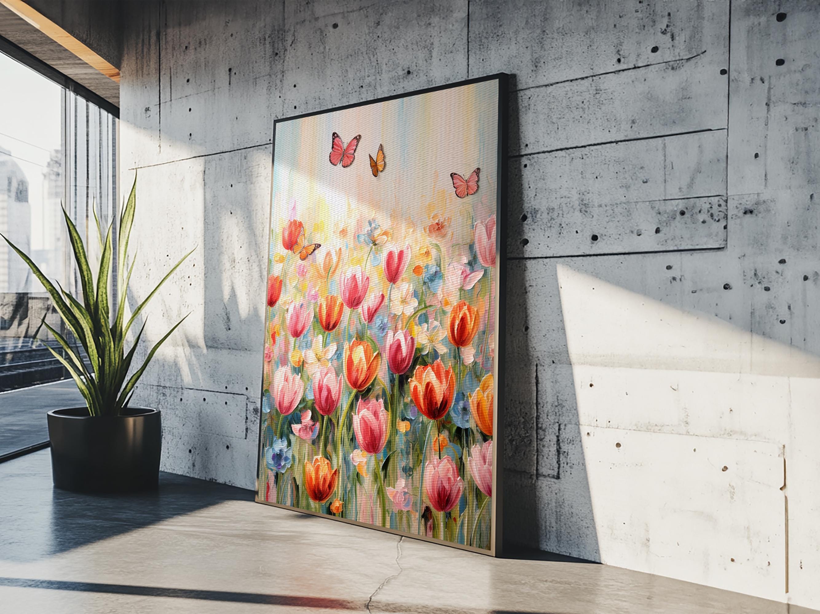 Tulip Field Wall Art, Flower Wall Print, Colorful Art, Butterfly Art ...