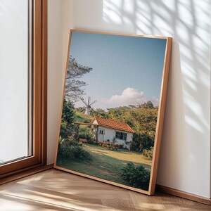 Cozy Cottage Windmill Canvas Print Rustic Landscape Artwork Farmhouse Decor Cottagecore Wall Art Bedroom Wall Art Fall Artwork