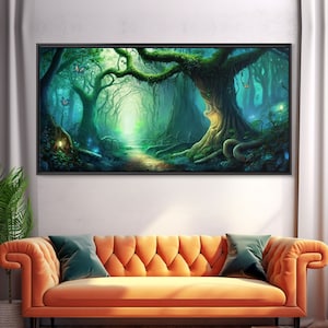Beautiful magical fairy forest, Framed canvas print, Fantasy forest wall art Enchanted forest, Fantasy Home Decor
