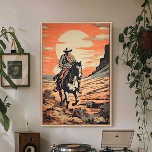 Cowboy Wall Decor, 12x18 Art Print, Equestrian Wall Art, Western Decor, Southwestern Art, Wild West Painting Wall Art, Framed Canvas Print