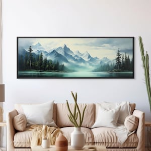 Mountain Lake Wall Art, Oil Landscape Painting On Canvas - Large Gallery Wrapped Canvas Wall Art Prints With/Without Floating Frames