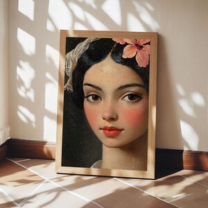 Chicano Portrait of Beautiful Senora, Vintage Style Framed Canvas Print, Mexicana Wall Art