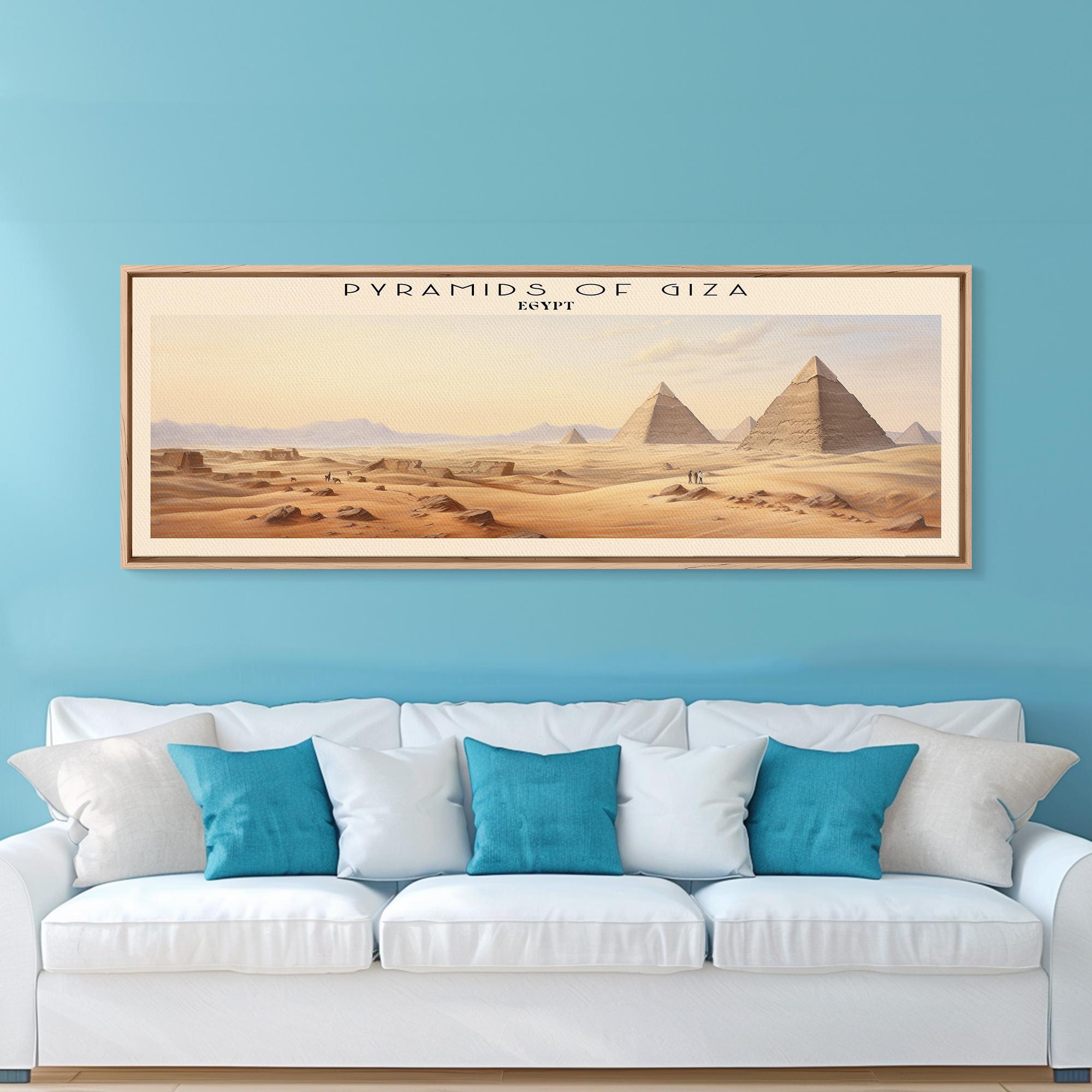 Pyramids of Giza Framed Canvas Print Travel Poster | Panoramic Wall Art ...